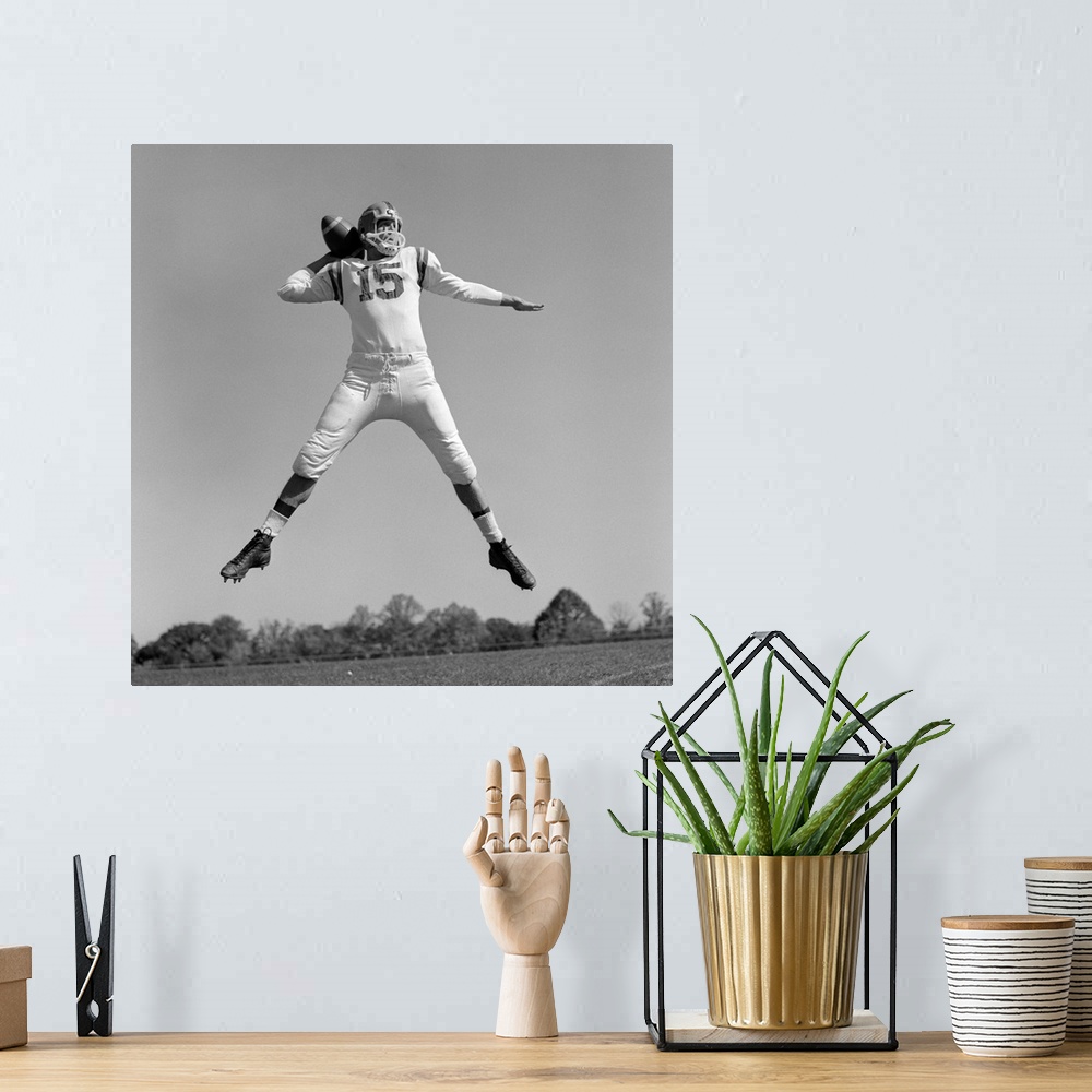A bohemian room featuring 1960's Quarterback Jumping And Throwing Pass