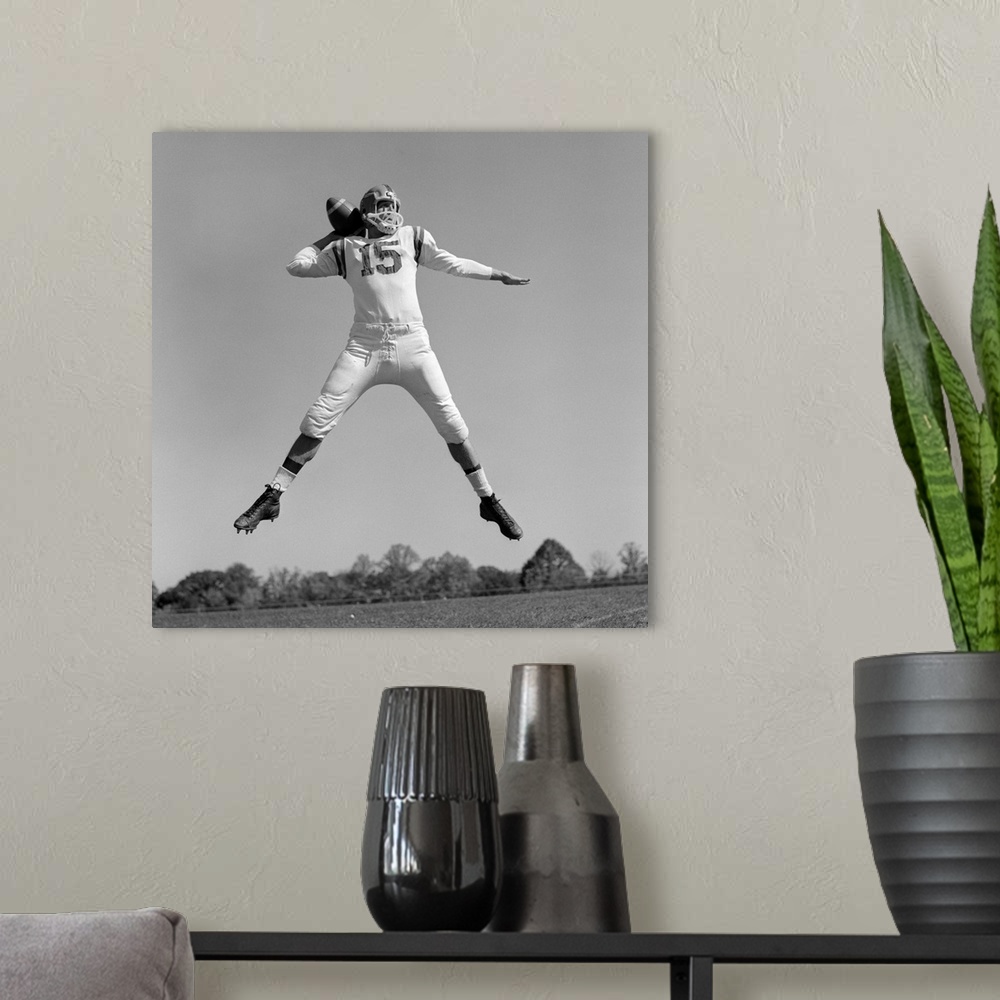 A modern room featuring 1960's Quarterback Jumping And Throwing Pass