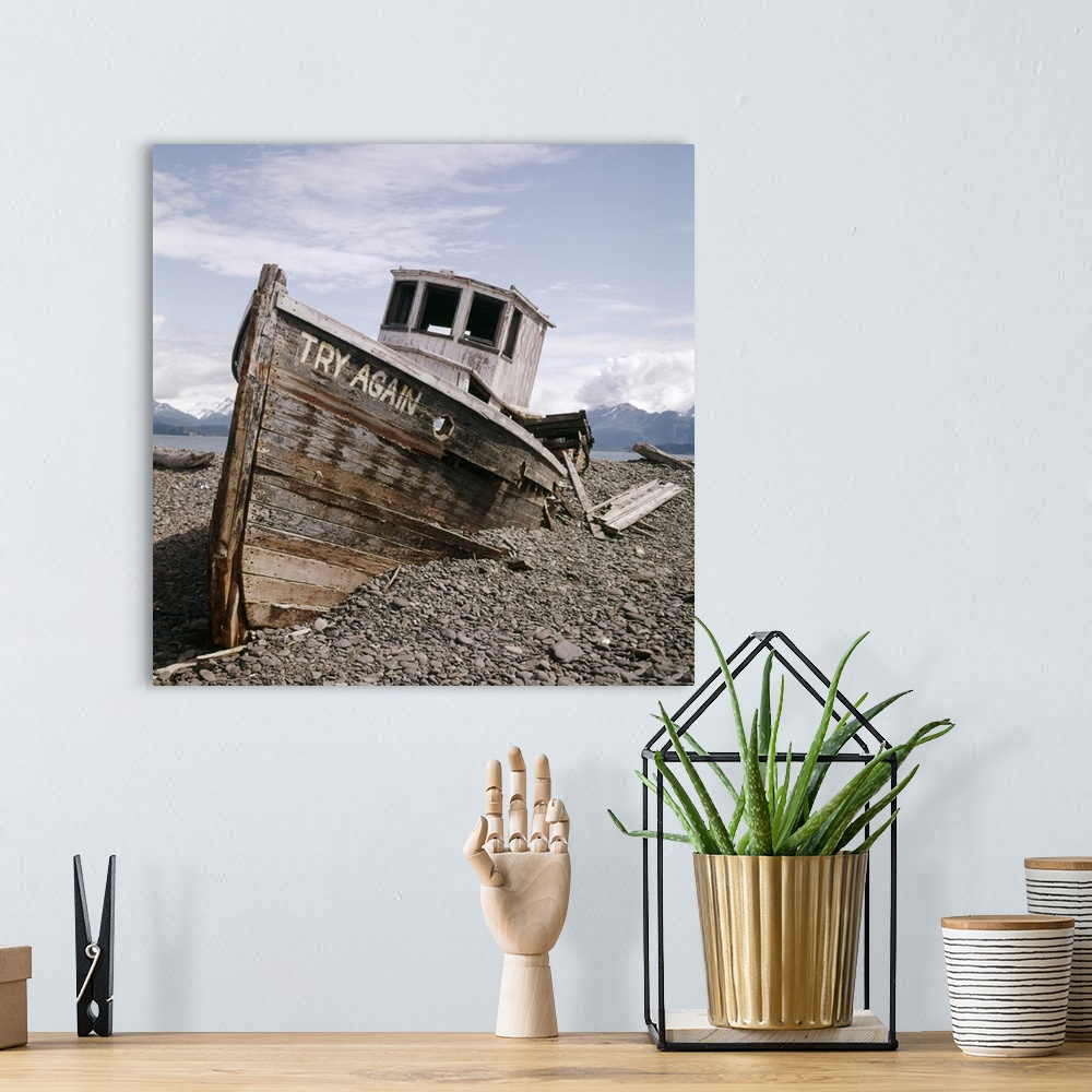 A bohemian room featuring 1980's Try Again Boat Wreck, Homer, Alaska, USA