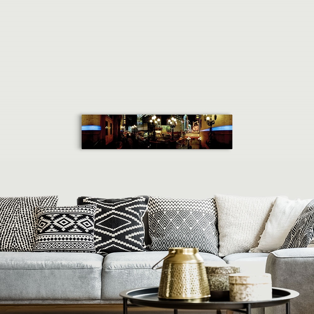 A bohemian room featuring 360 degree view of a city lit up at night Broadway Manhattan New York City New York State