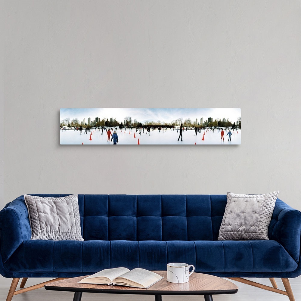 A modern room featuring 360 degree view of tourists ice skating Wollman Rink Central Park Manhattan New York City New Yor...
