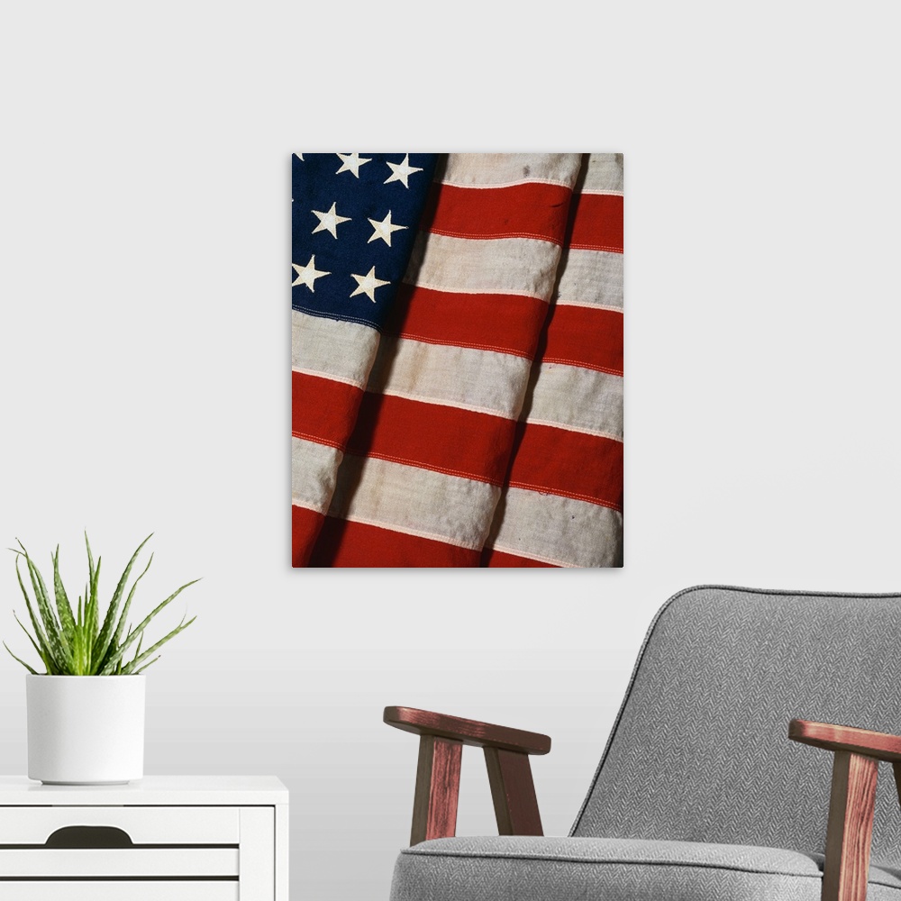 A modern room featuring 48 Star American Flag