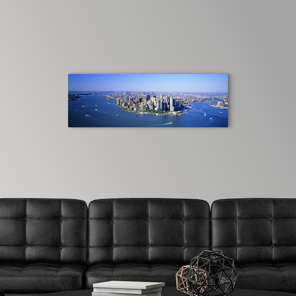 A modern room featuring Aerial Lower Manhattan New York City NY