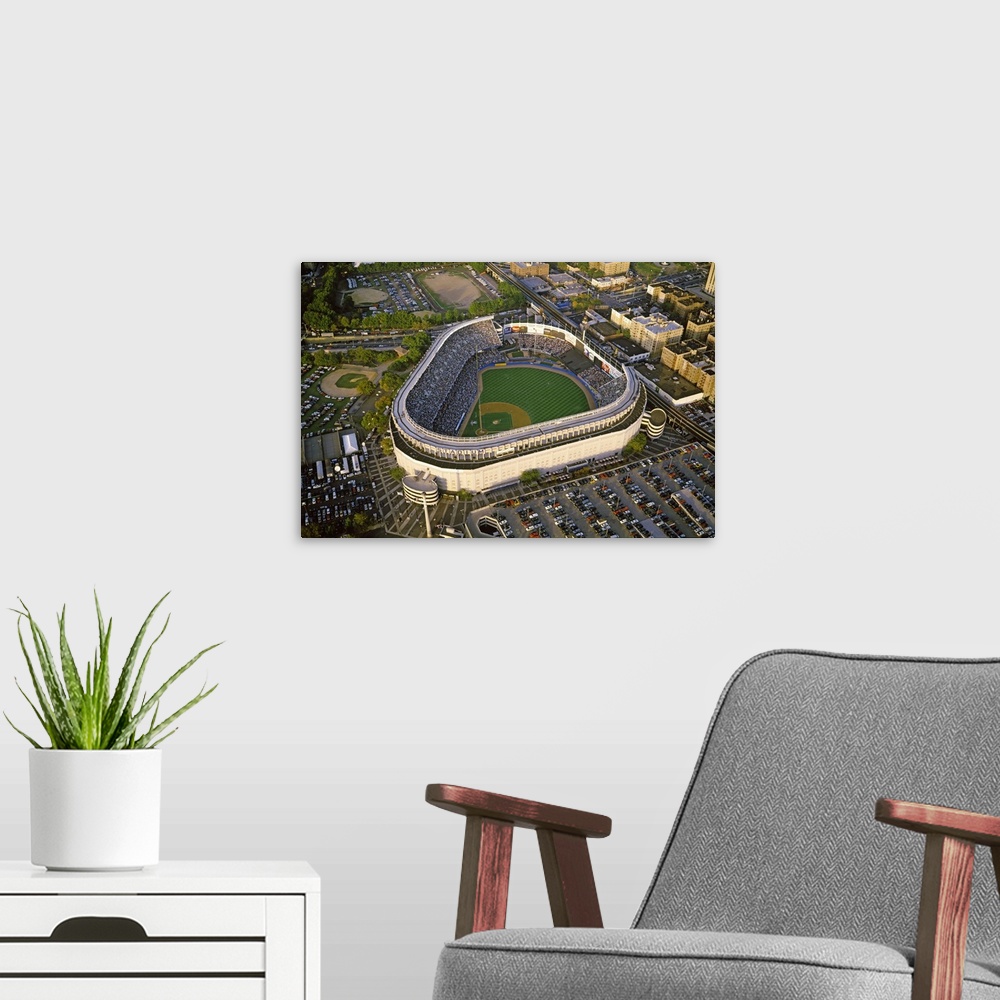 A modern room featuring Aerial view of a baseball stadium, Yankee Stadium, New York City, New York State, USA
