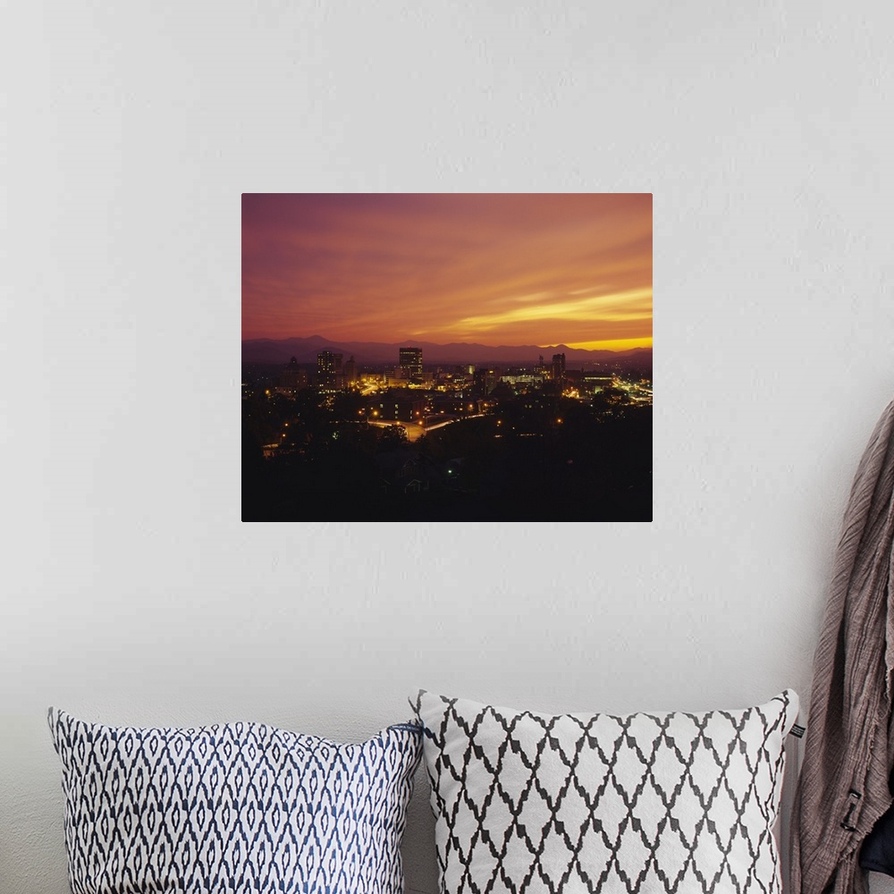 A bohemian room featuring Aerial view of a city, Asheville, Buncombe County, North Carolina