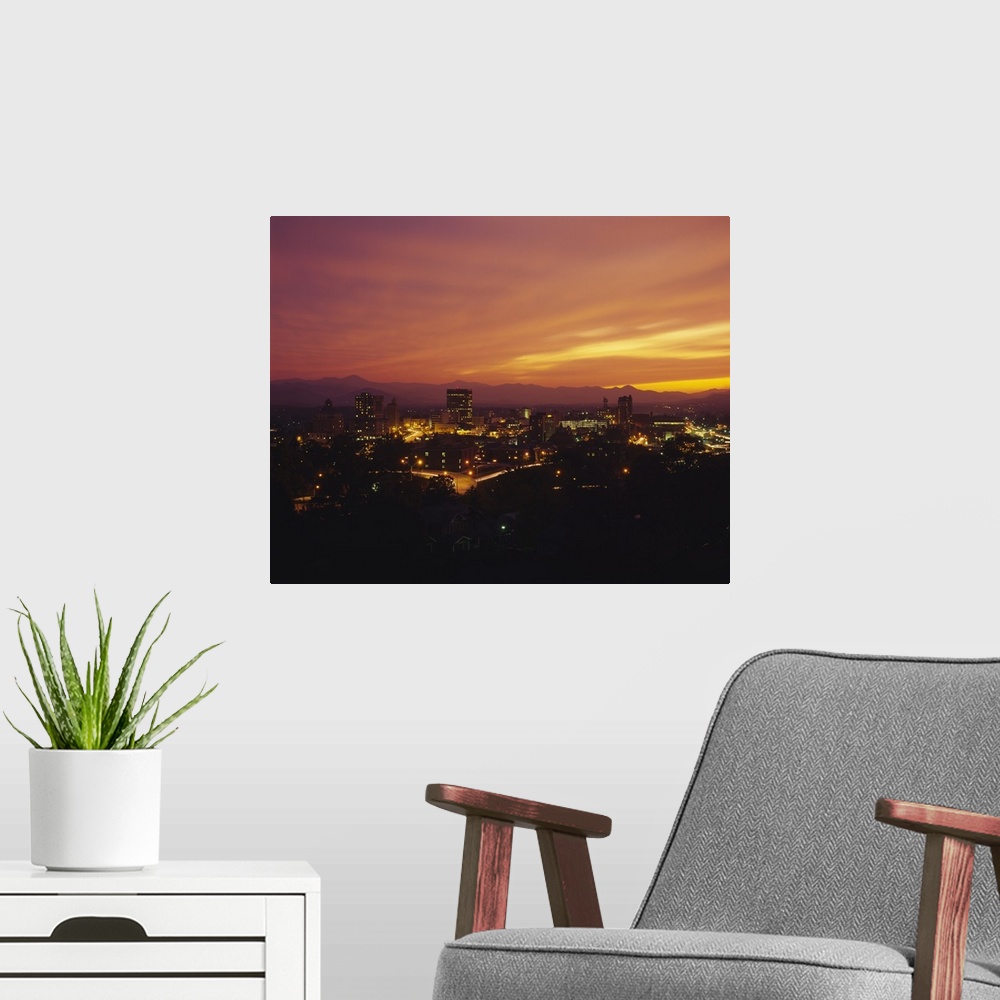 A modern room featuring Aerial view of a city, Asheville, Buncombe County, North Carolina