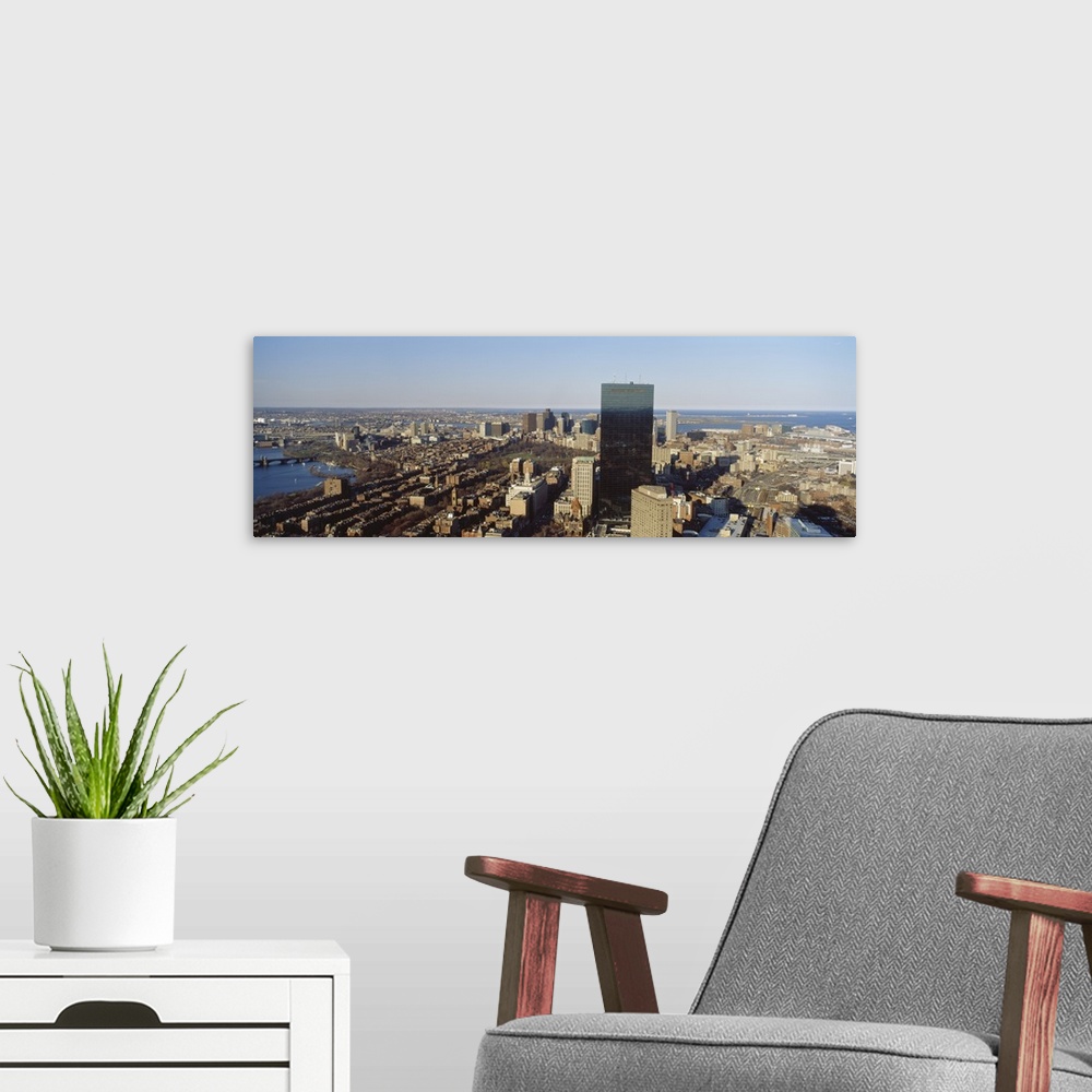 A modern room featuring Aerial view of a city, Boston, Suffolk County, Massachusetts