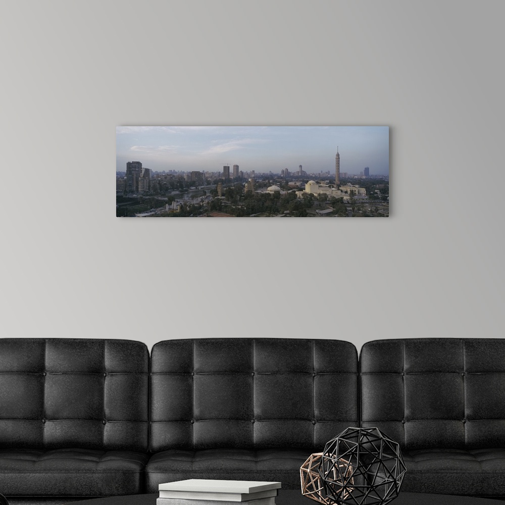 A modern room featuring Aerial view of a city, Cairo Tower on right, Gezira Island, Cairo, Egypt
