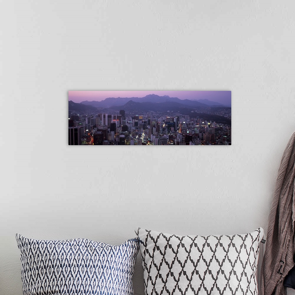 A bohemian room featuring Aerial view of a city, Central Business District, Seoul, South Korea