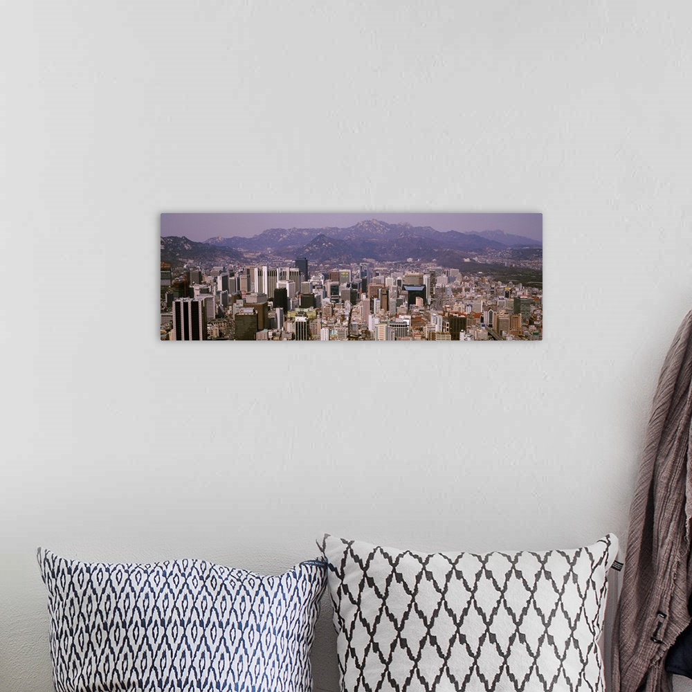 A bohemian room featuring Aerial view of a city, Central Business District, Seoul, South Korea