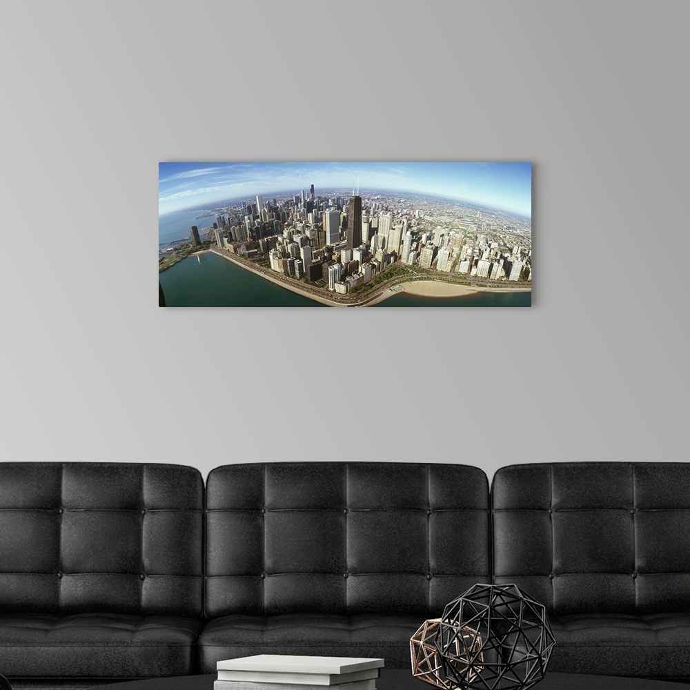 A modern room featuring High angle view of a city, Chicago, Cook County, Illinois, USA