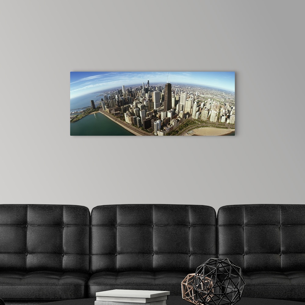 A modern room featuring High angle view of a city, Chicago, Cook County, Illinois, USA