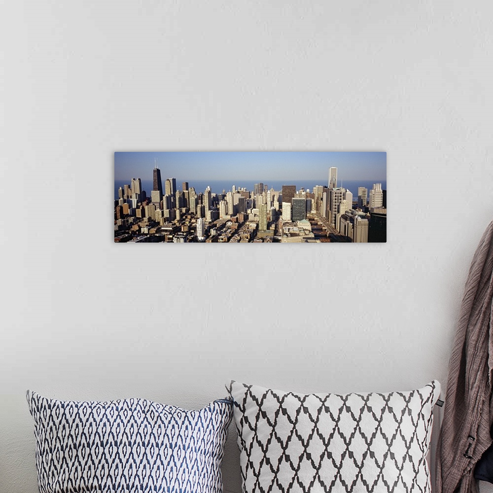 A bohemian room featuring Aerial view of a city, Chicago, Illinois