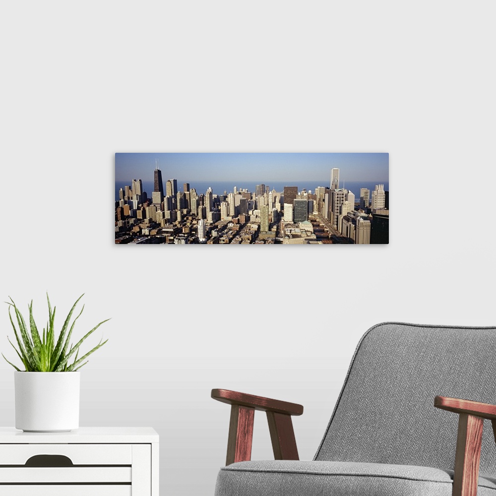 A modern room featuring Aerial view of a city, Chicago, Illinois