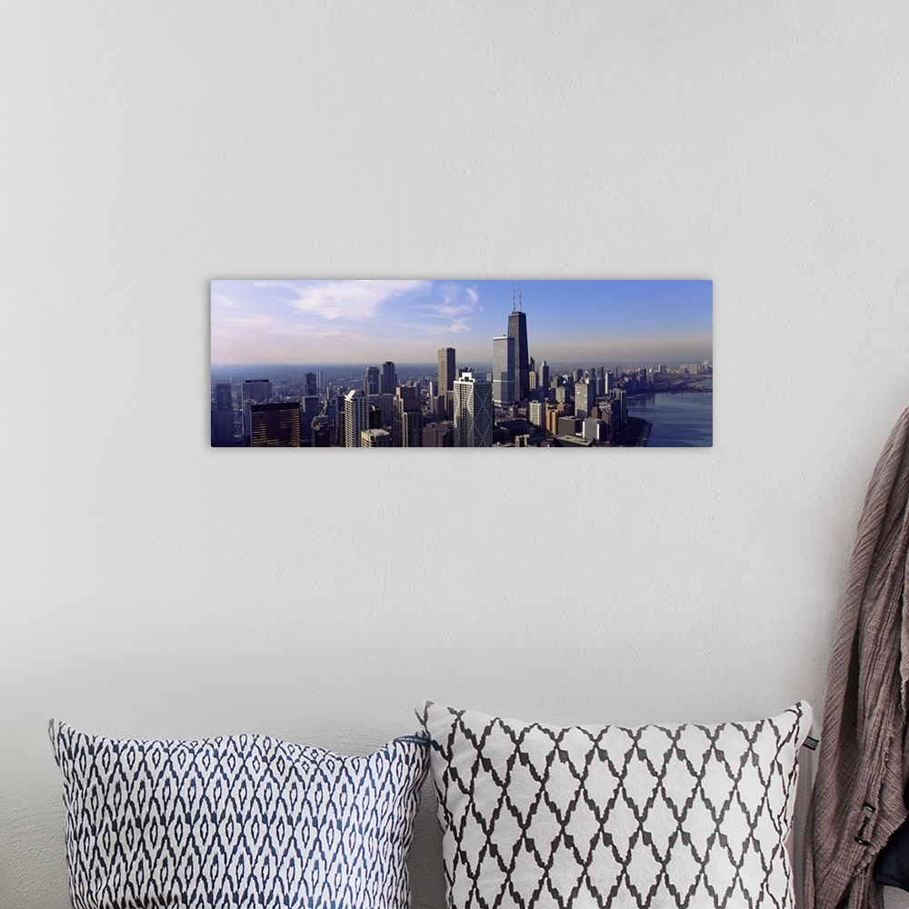 A bohemian room featuring Aerial view of a city, Lake Michigan, Chicago, Cook County, Illinois,
