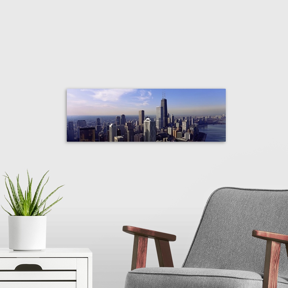A modern room featuring Aerial view of a city, Lake Michigan, Chicago, Cook County, Illinois,