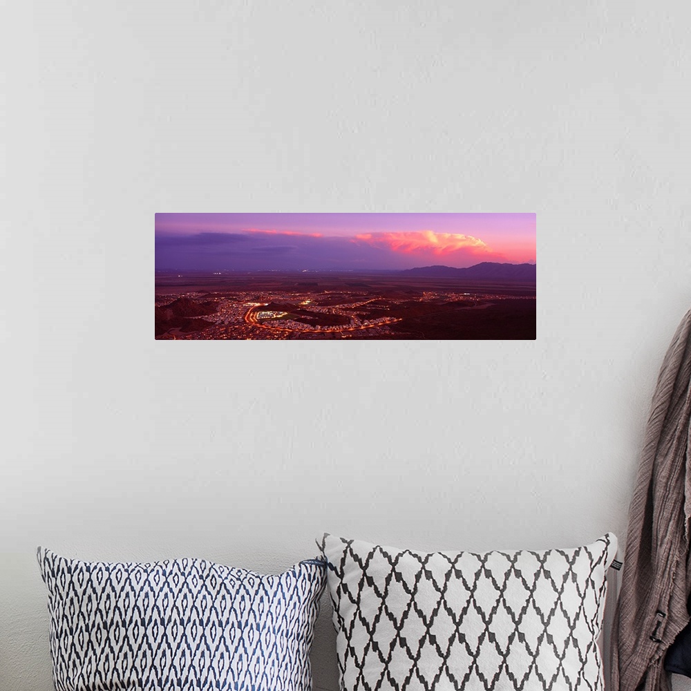 A bohemian room featuring Aerial view of a city lit up at sunset, Phoenix, Maricopa County, Arizona,