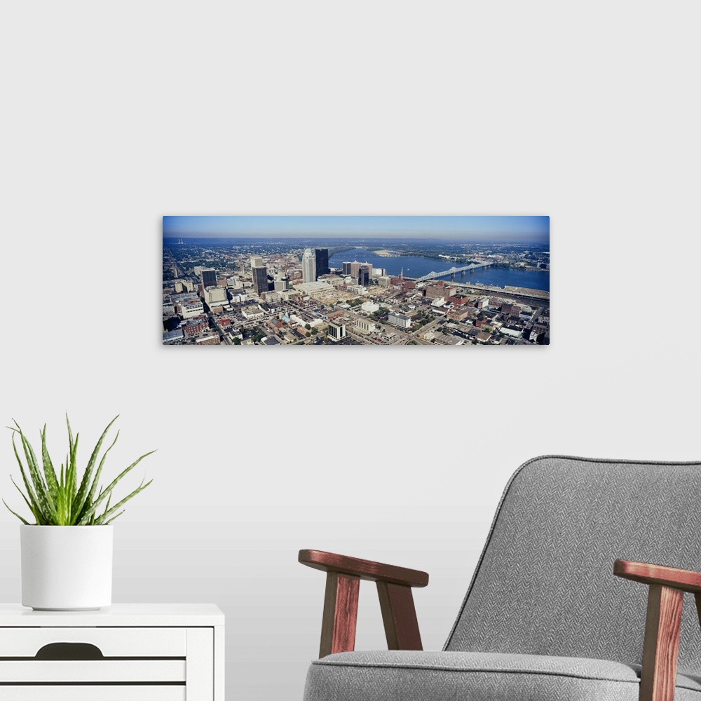 A modern room featuring Aerial view of a city, Louisville, Kentucky