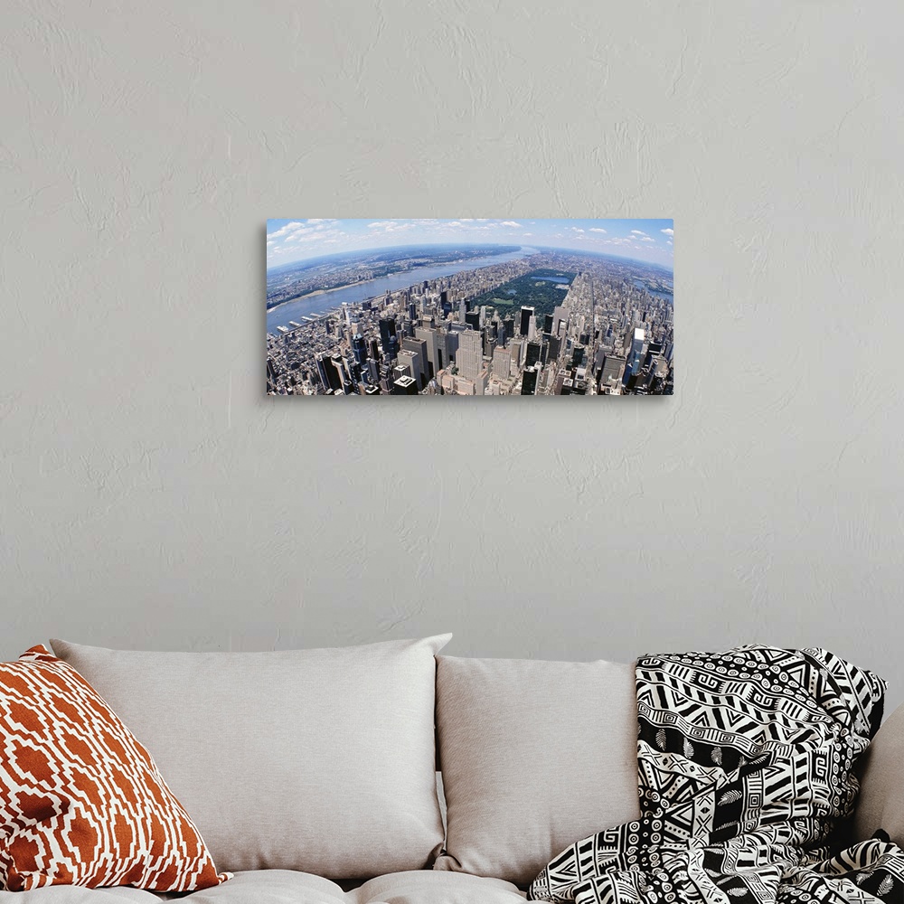 A bohemian room featuring Aerial view of a city, Manhattan, New York City, New York State
