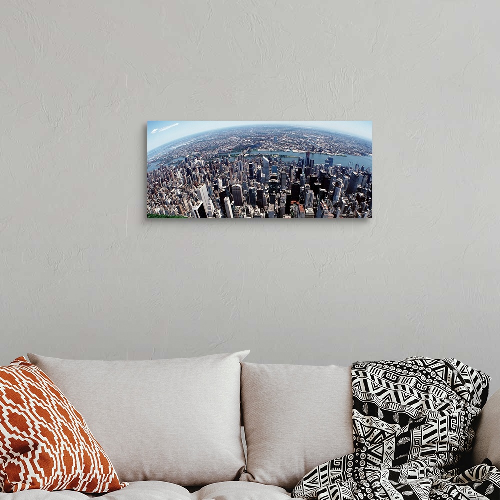 A bohemian room featuring Aerial view of a city, Manhattan, New York City, New York State