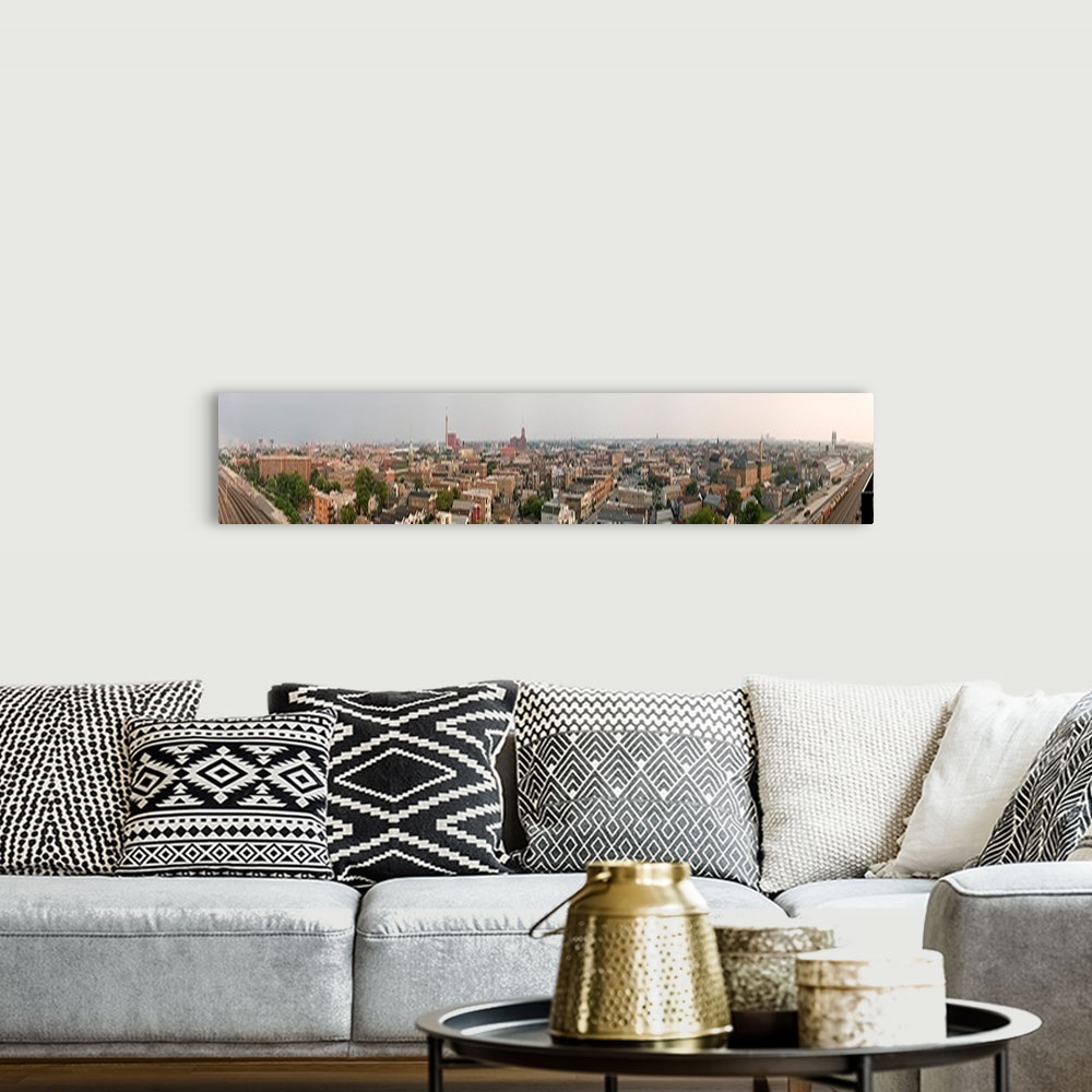 A bohemian room featuring Aerial view of a city, Pilsen, Chicago, Illinois,
