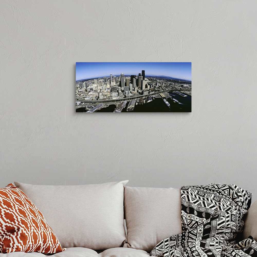 A bohemian room featuring Aerial view of a city, Seattle, Washington State