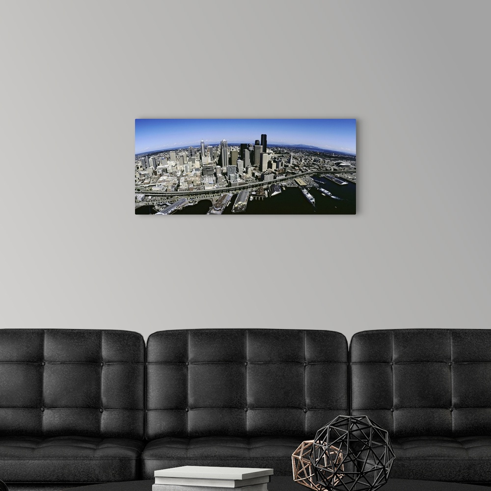 A modern room featuring Aerial view of a city, Seattle, Washington State