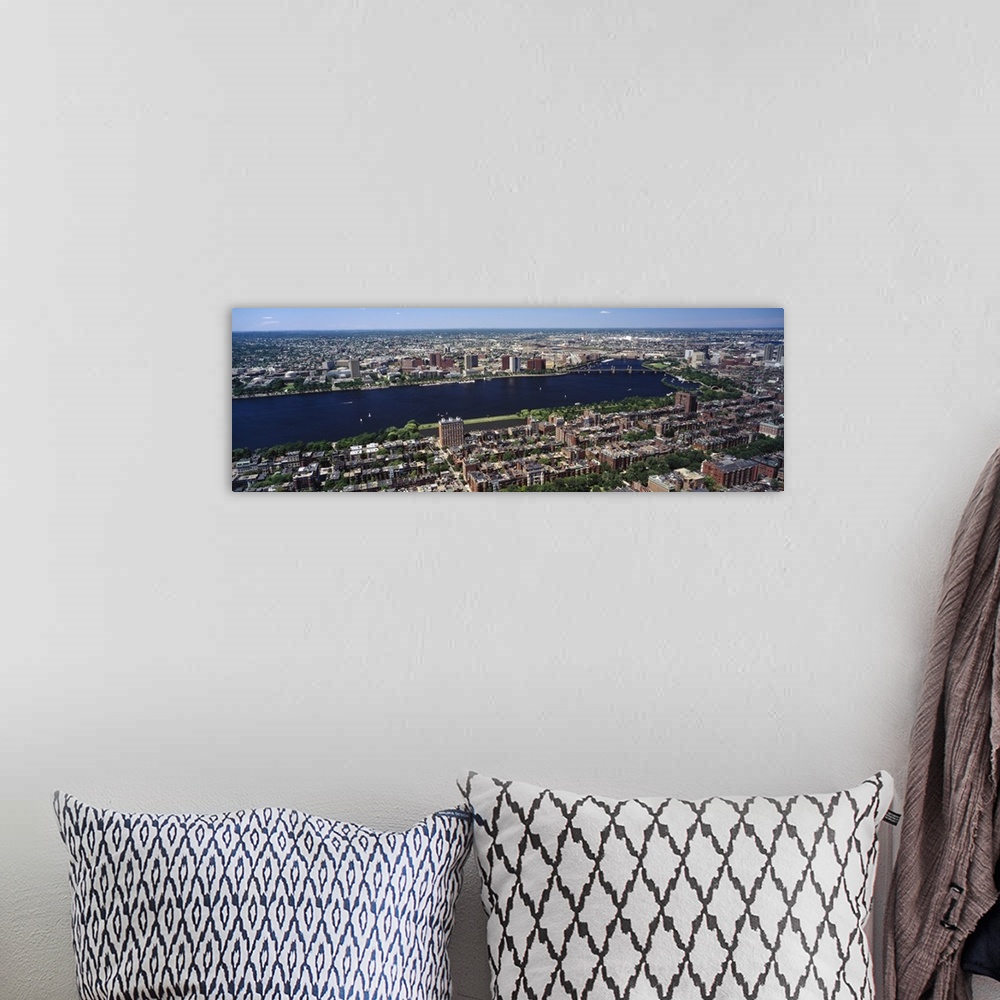 A bohemian room featuring Aerial view of a cityscape, Back Bay, Cambridge, Boston, Massachusetts