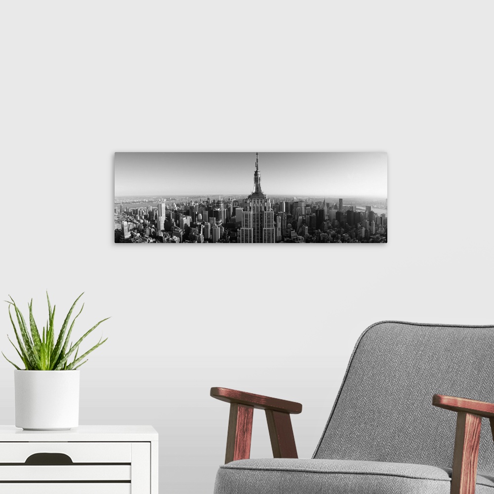 A modern room featuring Aerial view of a cityscape, Empire State Building, Manhattan, New York City