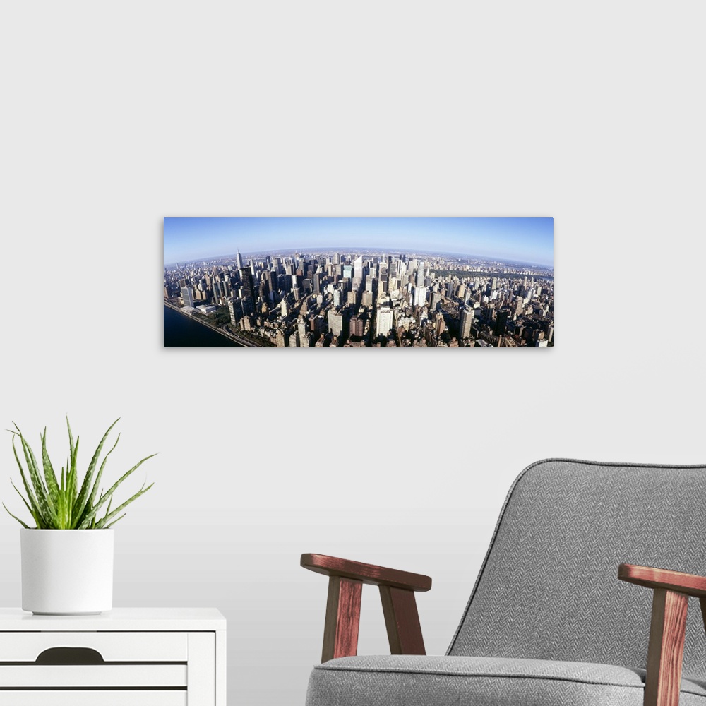 A modern room featuring Aerial view of a cityscape, Manhattan, New York City, New York State