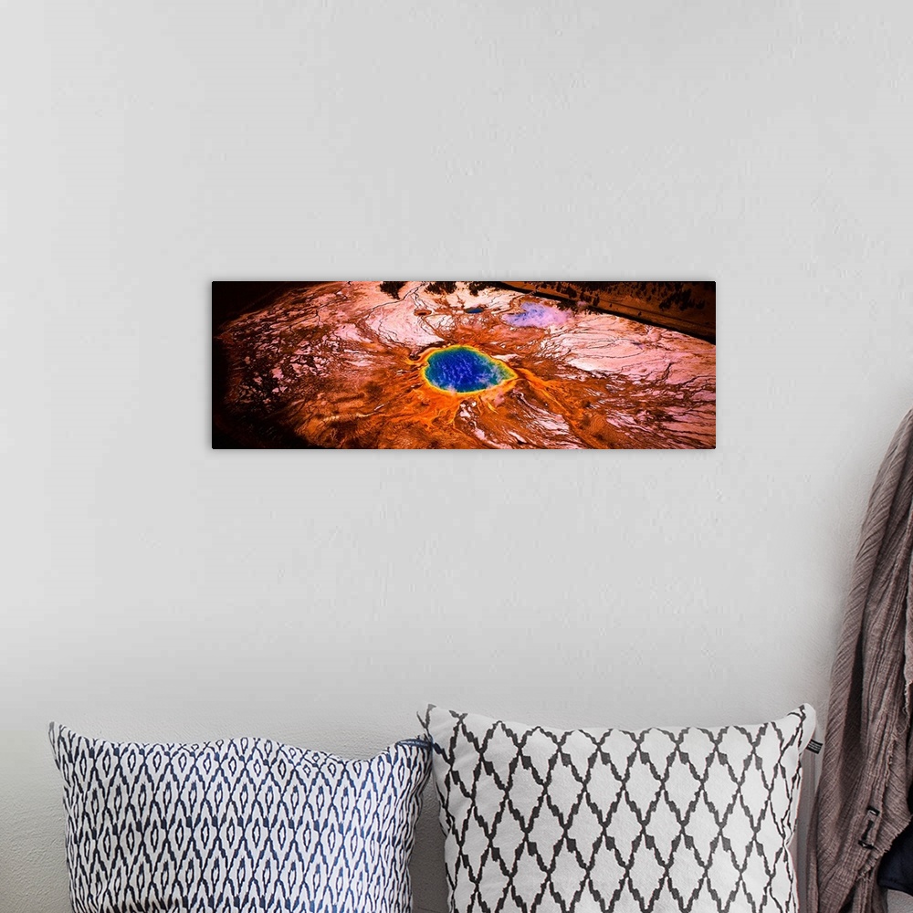 A bohemian room featuring Aerial view of a hot spring, Grand Prismatic Spring, Yellowstone National Park, Wyoming,