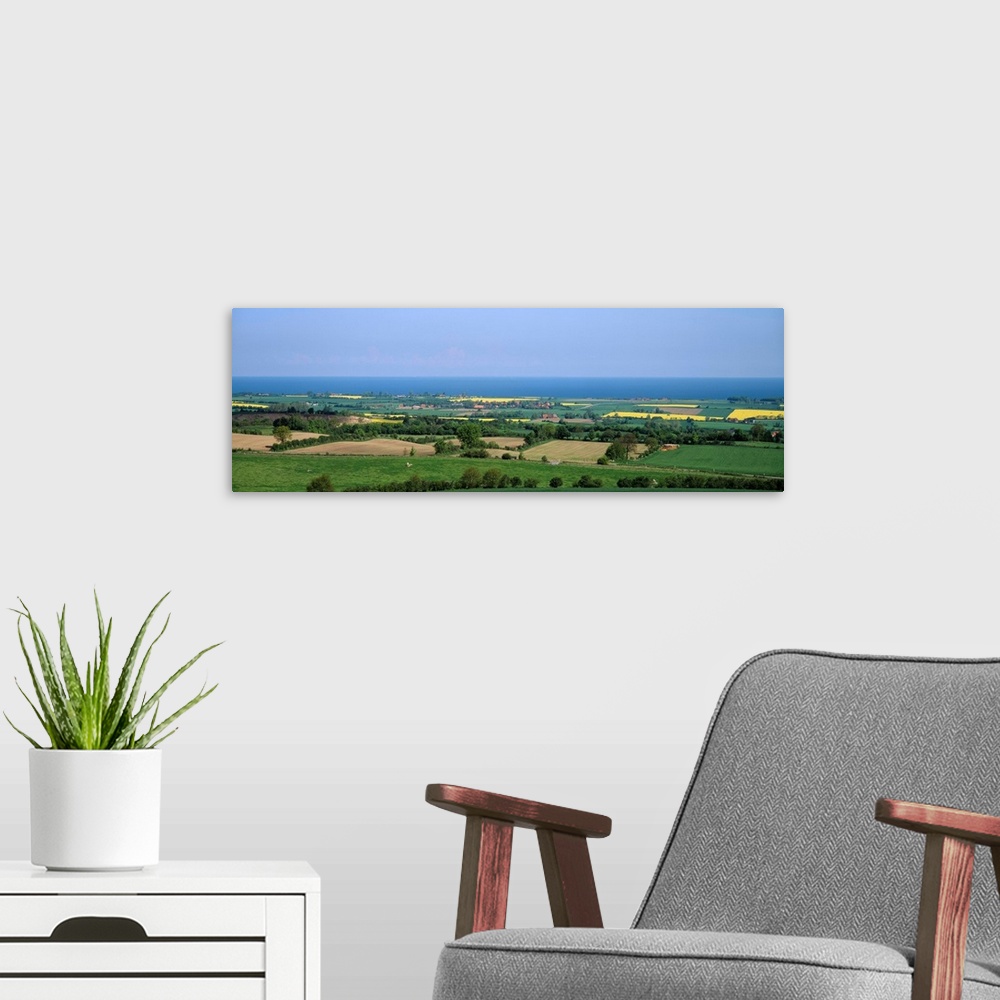A modern room featuring Aerial view of a landscape and quickset hedge, Schleswig-Holstein, Germany
