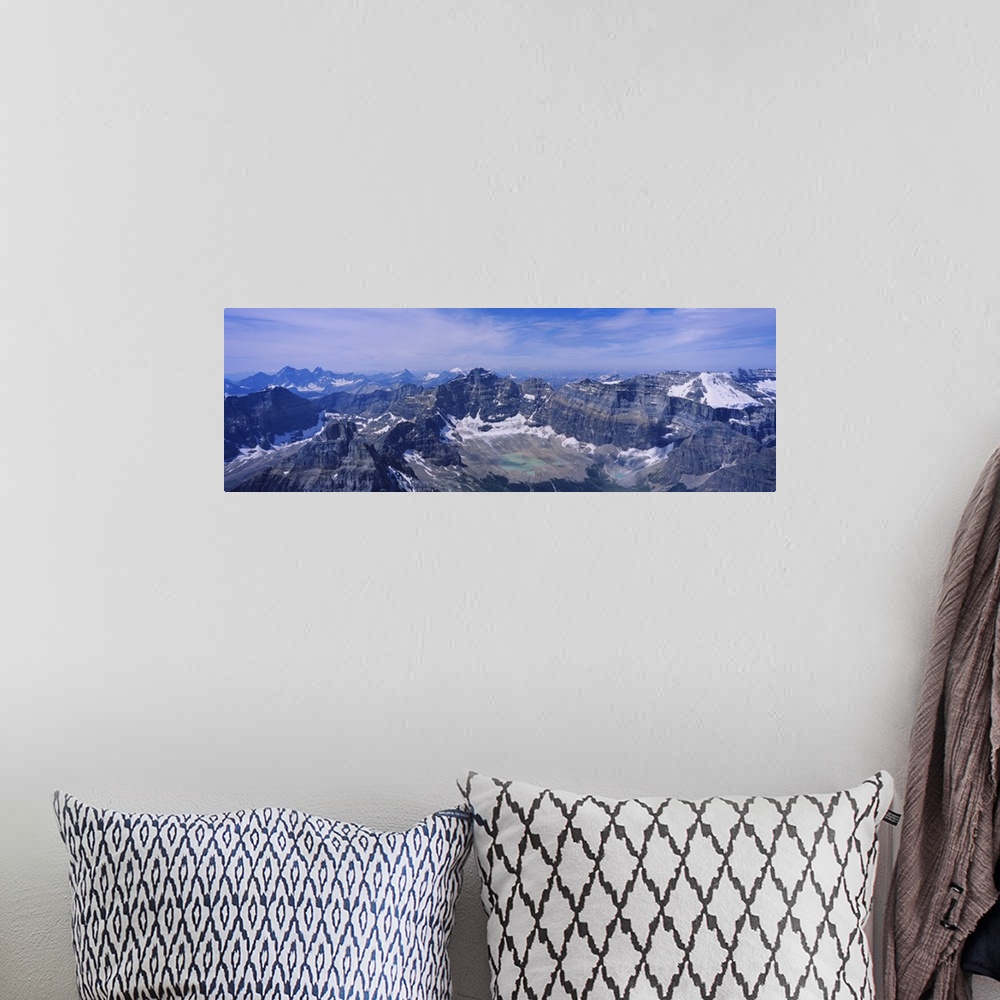 A bohemian room featuring Aerial view of a mountain range, Mt Temple, Banff National Park, Alberta, Canada