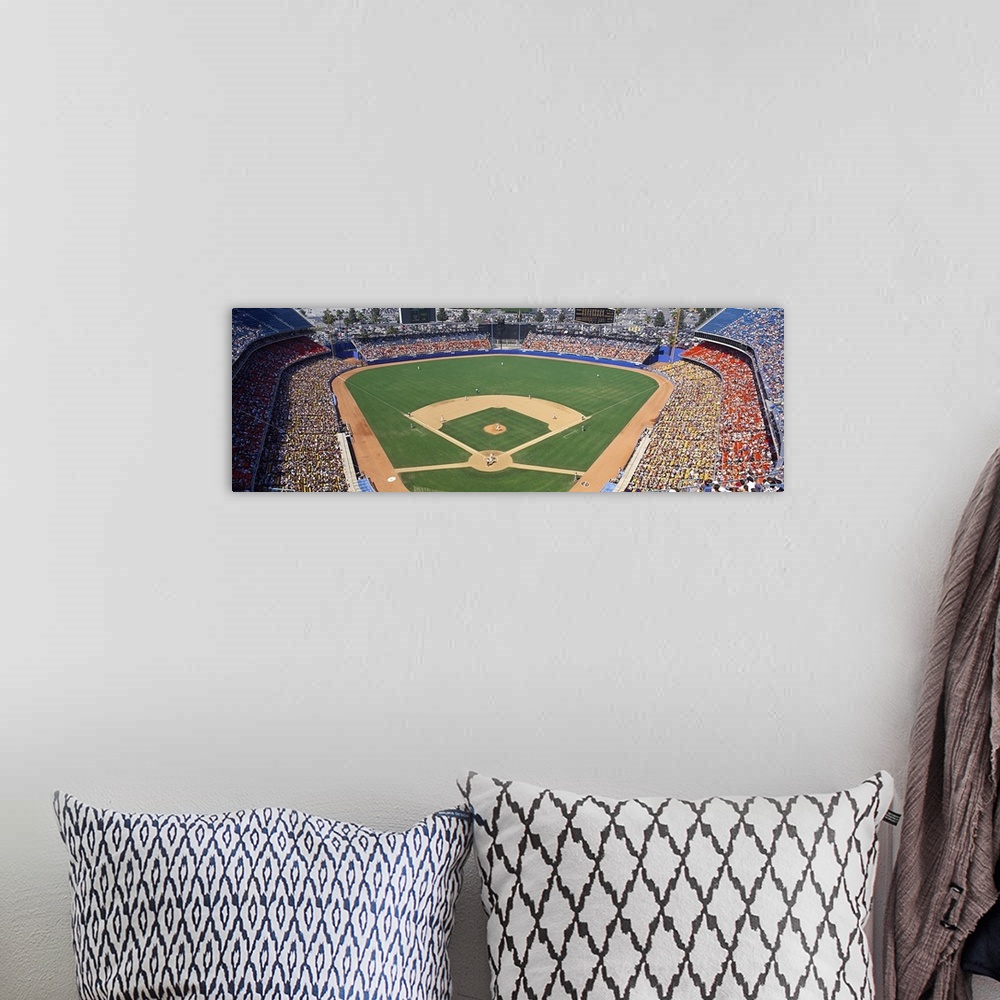 A bohemian room featuring Aerial view of a stadium, Dodger Stadium, City of Los Angeles, California, USA