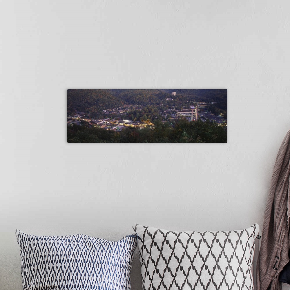 A bohemian room featuring Aerial view of a town, Great Smoky Mountains National Park, Gatlinburg, Sevier County, Tennessee