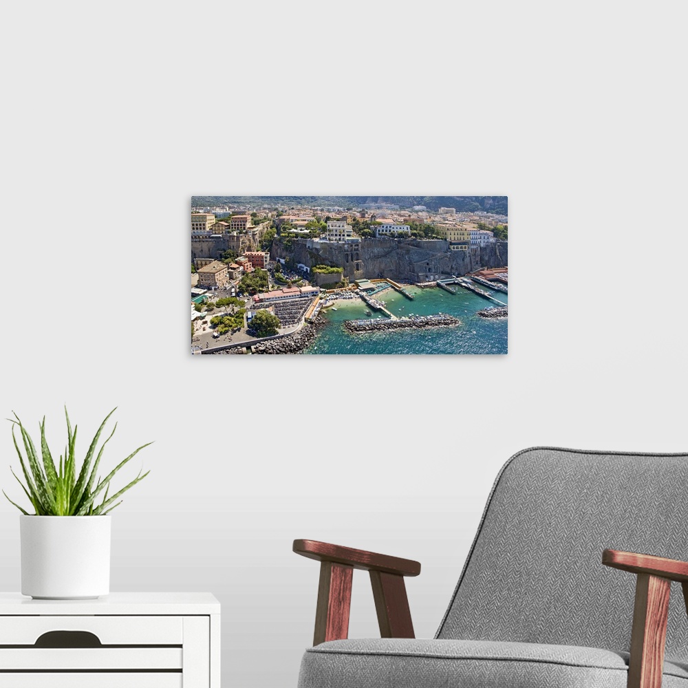 A modern room featuring Aerial view of a town Sorrento Marina Piccola Naples Campania Italy