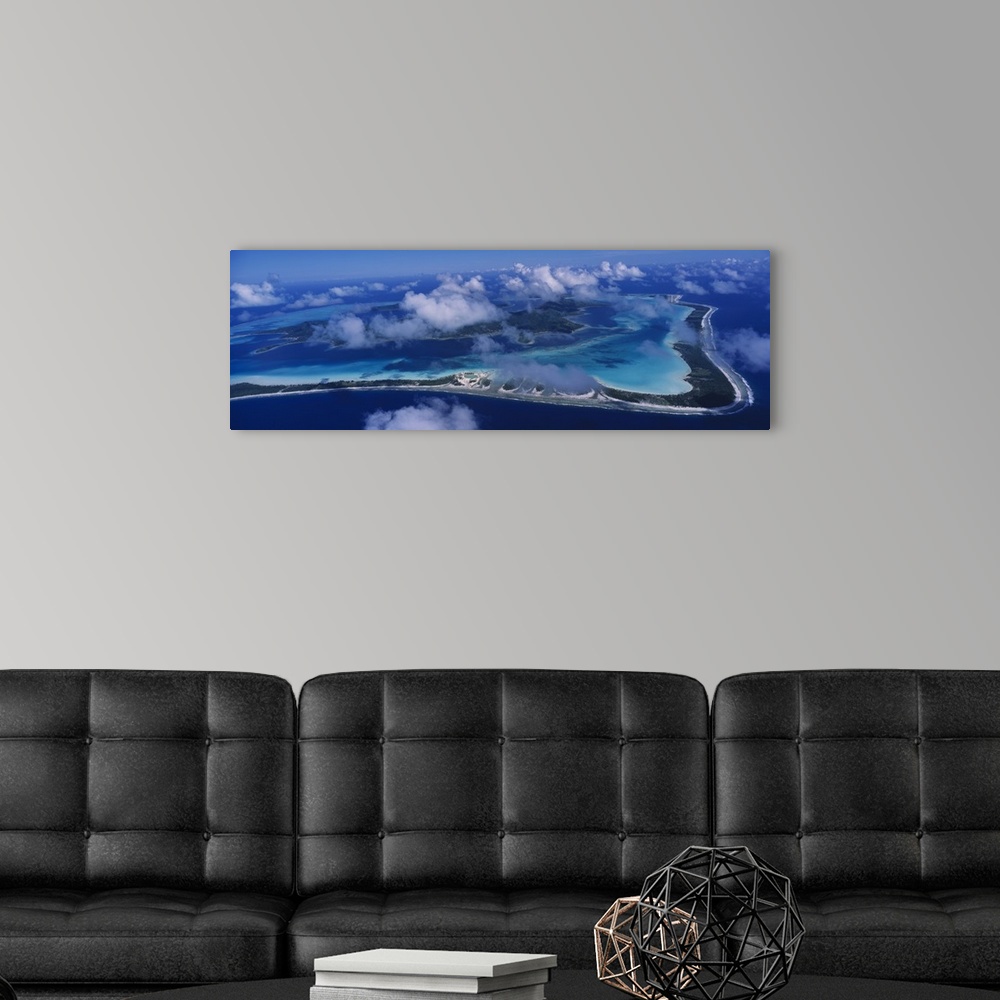 A modern room featuring Aerial view of an island, Bora Bora, French Polynesia