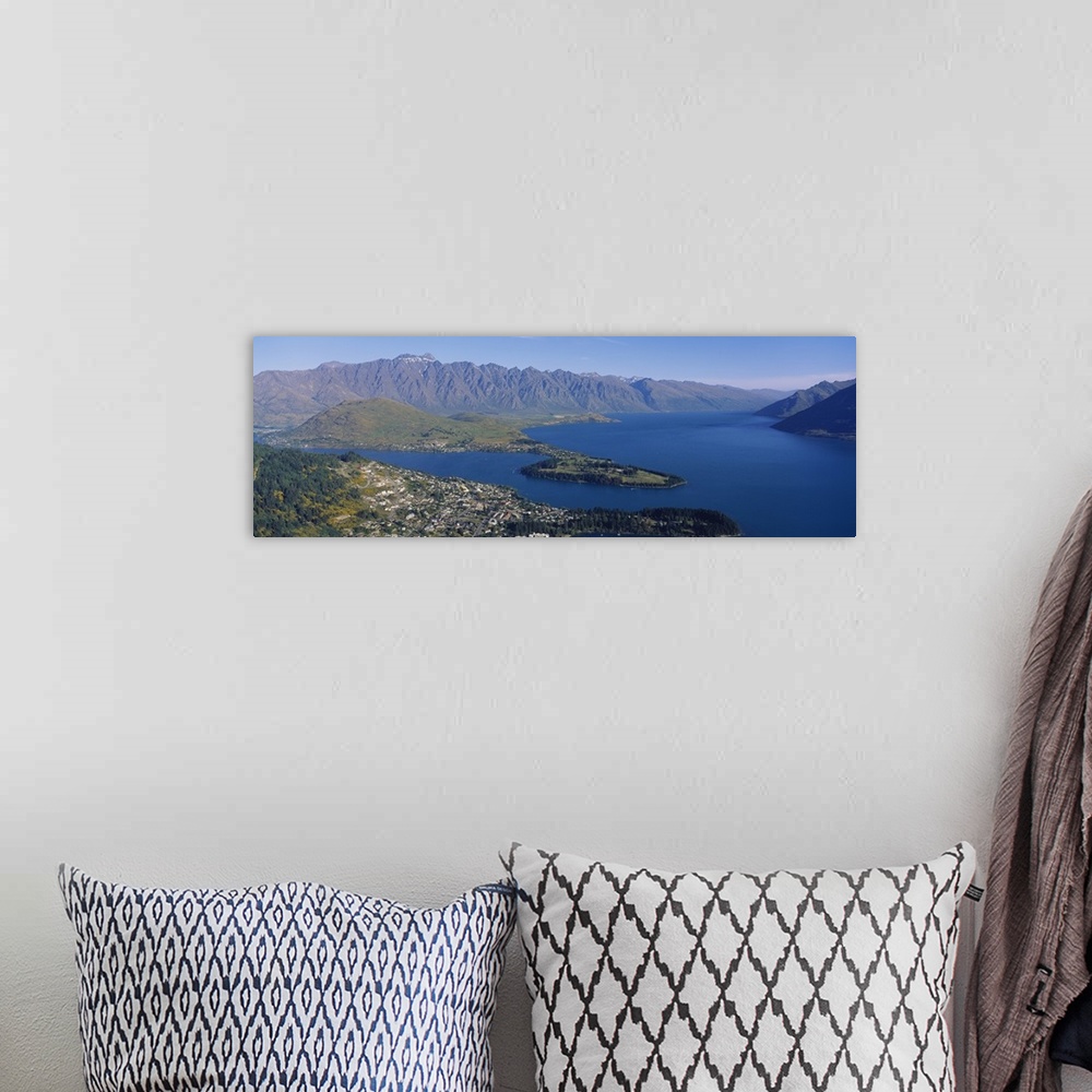 A bohemian room featuring Aerial view of an island, Queenstown, South Island, New Zealand