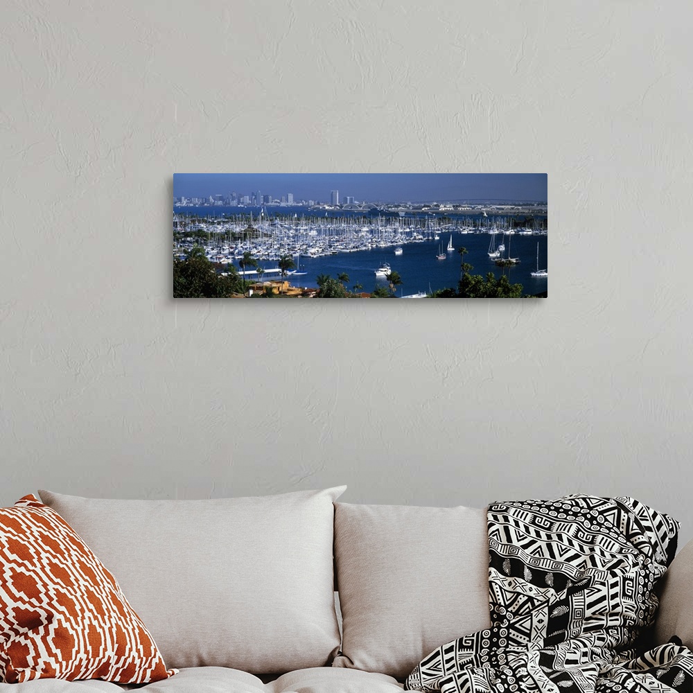 A bohemian room featuring Aerial view of boats moored at a harbor San Diego California