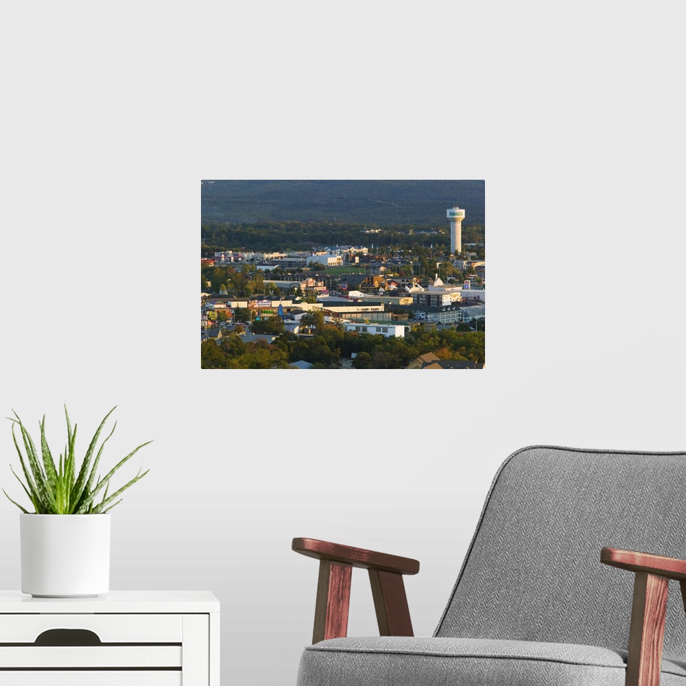 A modern room featuring Aerial view of buildings in a city, Branson, Missouri