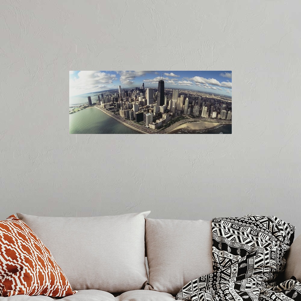 A bohemian room featuring Aerial view of buildings in a city, Chicago, Illinois