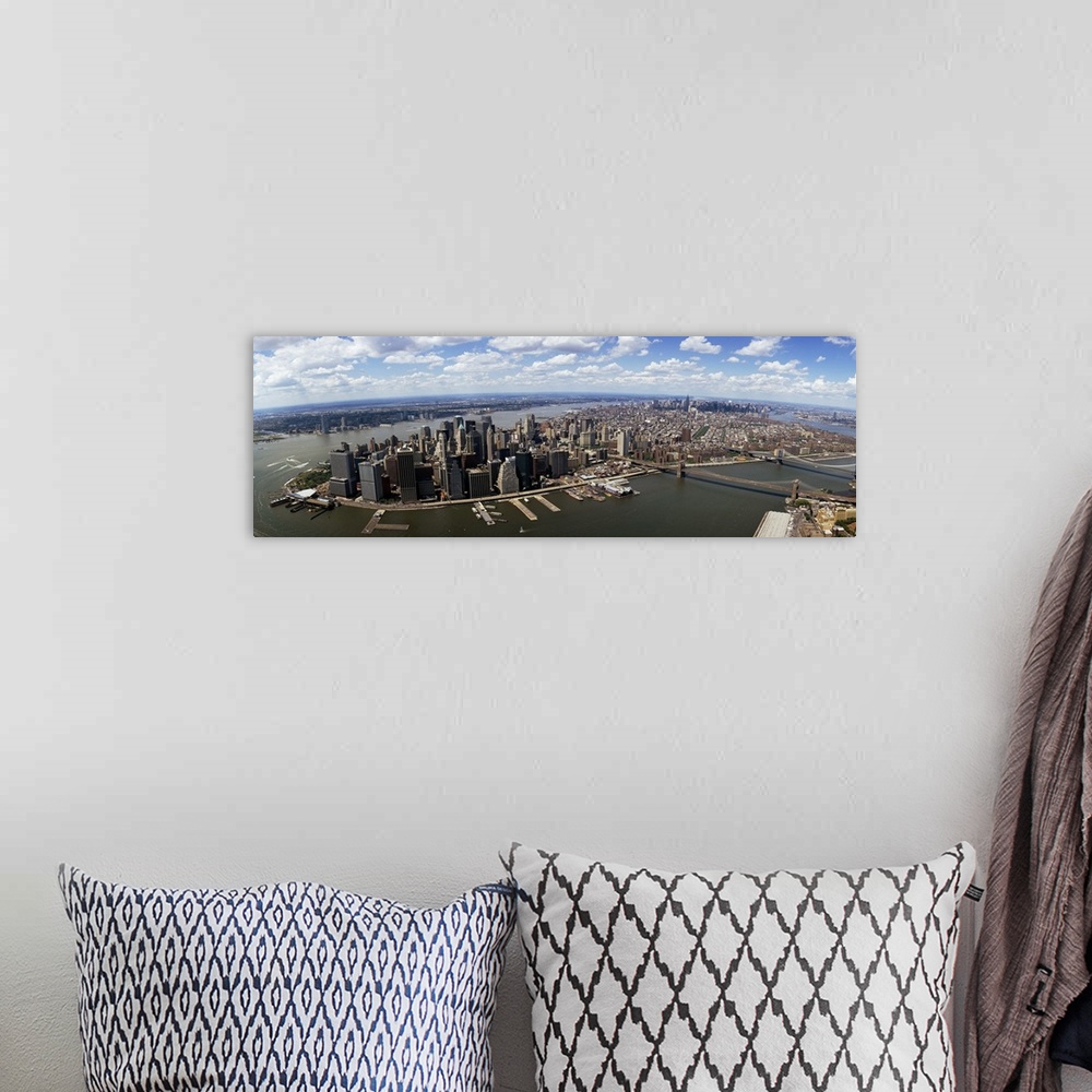 A bohemian room featuring Gigantic panoramic photo of Manhattan and surrounding areas in New York City, New York (NY) on a ...