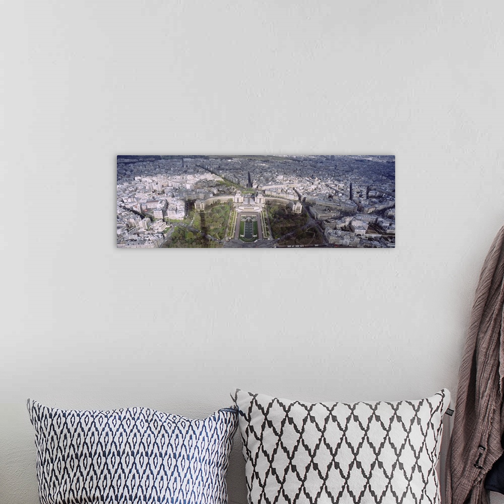 A bohemian room featuring Aerial view of buildings in a city, Place du Trocadero, Paris, France