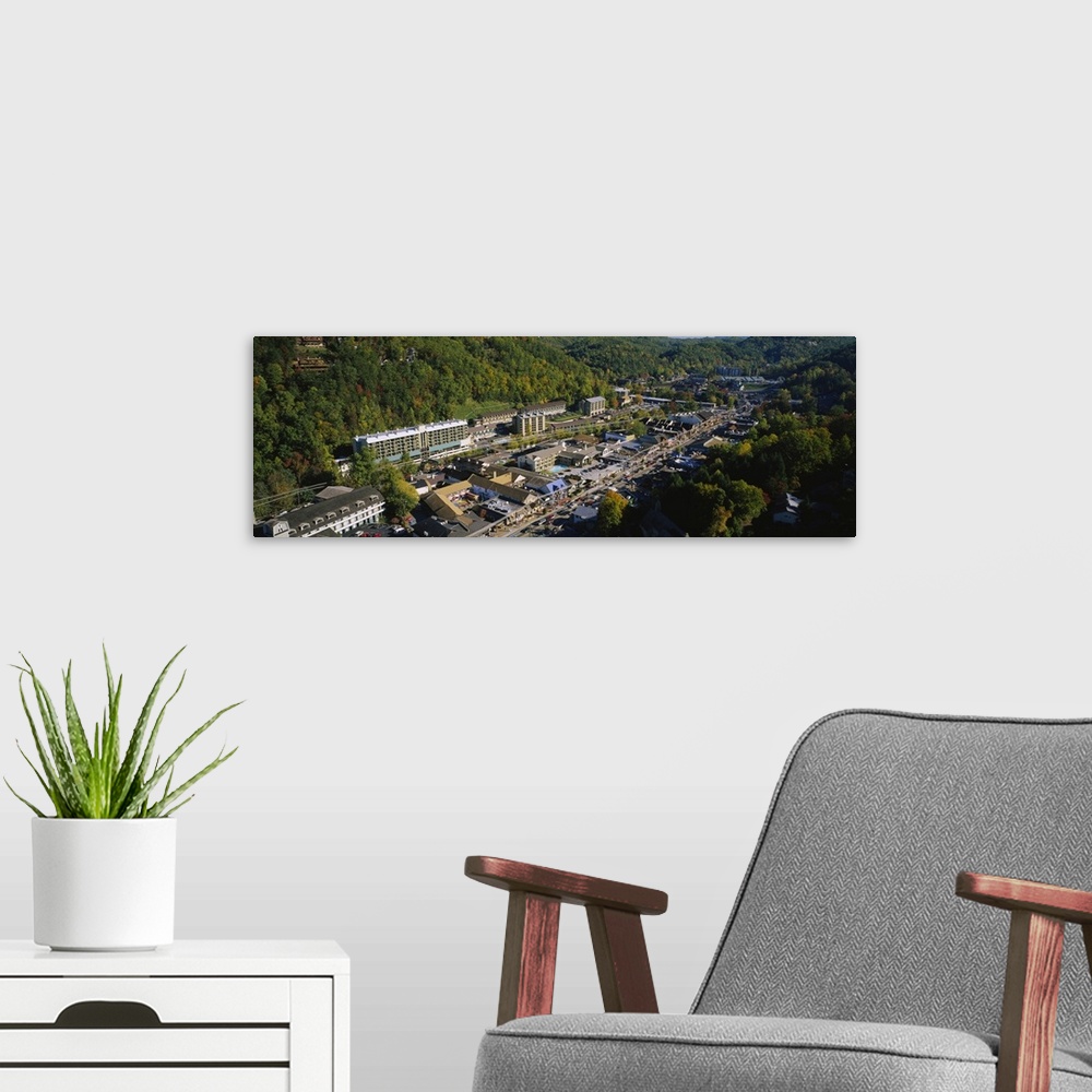 A modern room featuring Aerial view of city, Gatlinburg, Sevier County, Tennessee