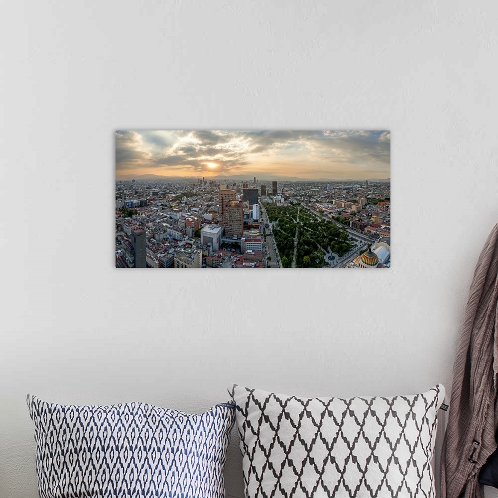 A bohemian room featuring Aerial view of cityscape from Torre Latinoamericana, Mexico City, Mexico.