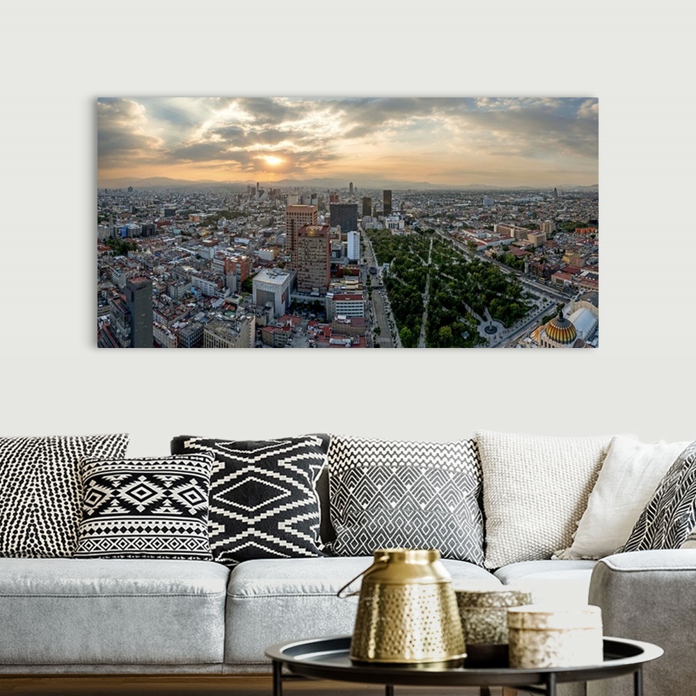 A bohemian room featuring Aerial view of cityscape from Torre Latinoamericana, Mexico City, Mexico.