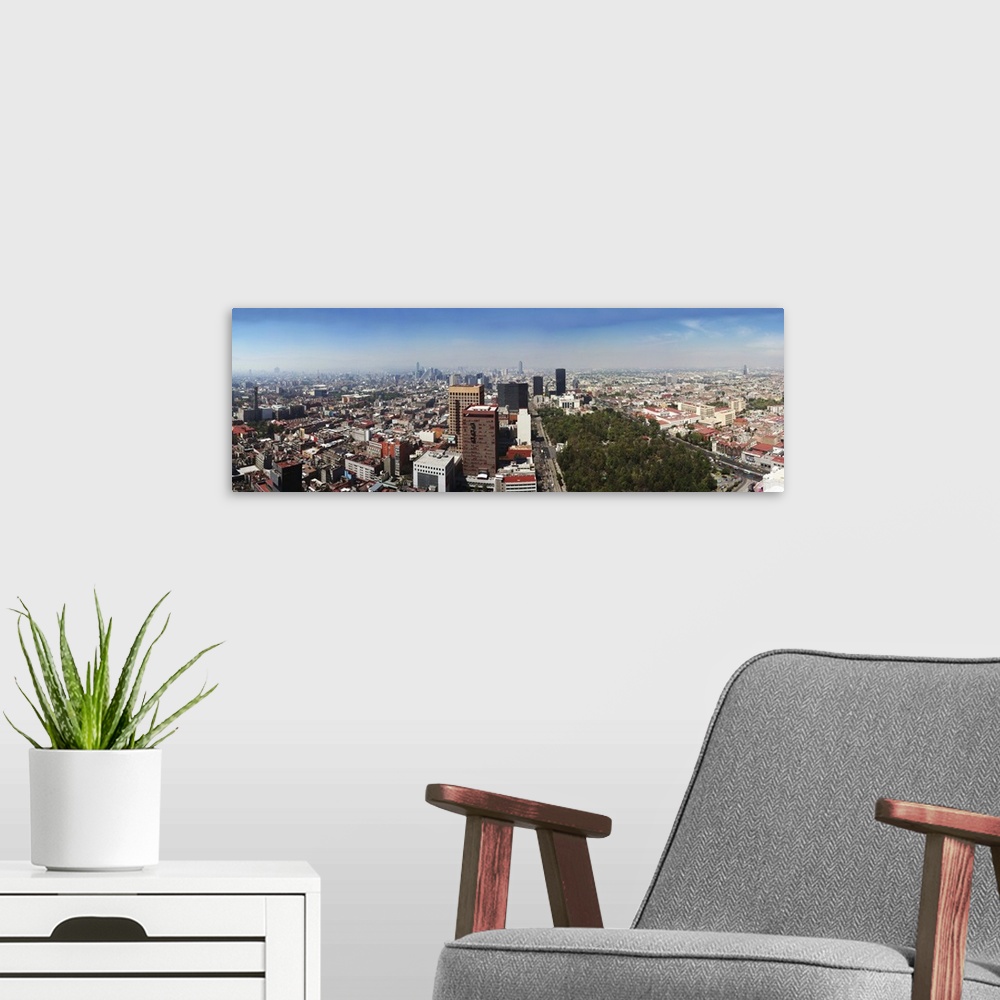 A modern room featuring Aerial view of cityscape, Mexico City, Mexico