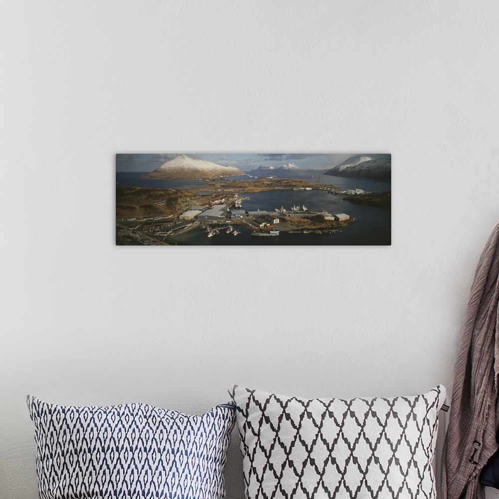 A bohemian room featuring Aerial view of fishing industry, Unisea Port Complex, Dutch Harbor, Alaska