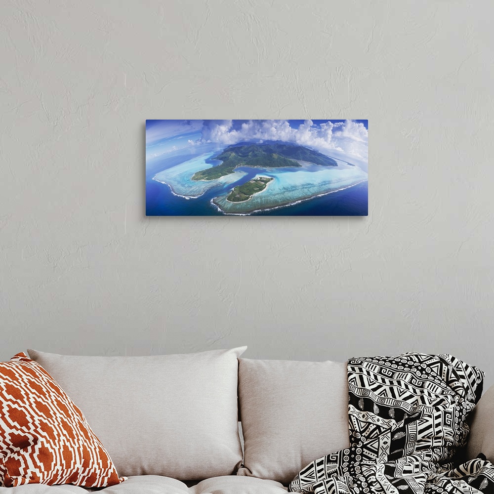 A bohemian room featuring Aerial view of islands, Huahine, French Polynesia
