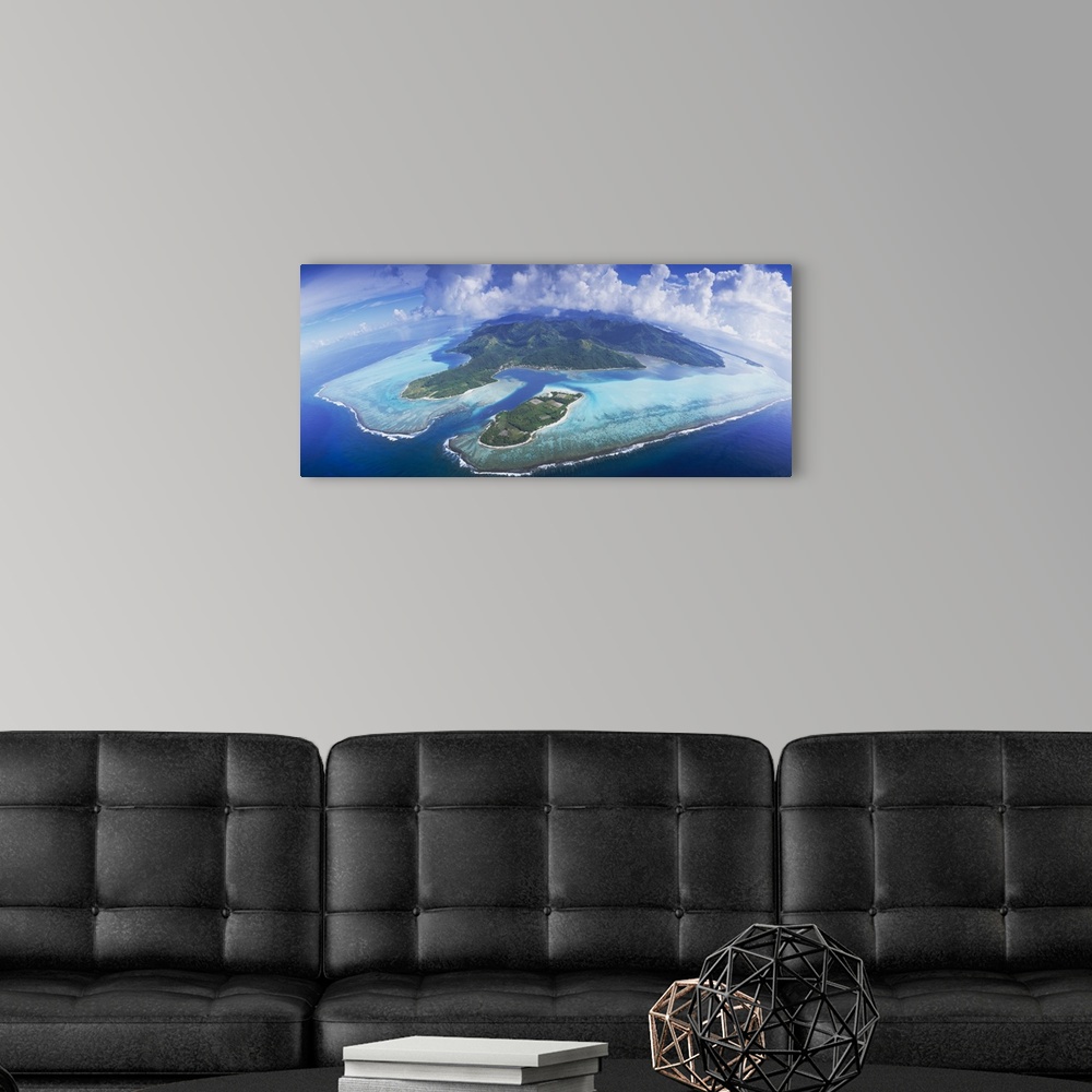 A modern room featuring Aerial view of islands, Huahine, French Polynesia